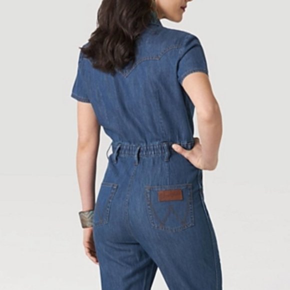Wrangler Blue Denim Flare Jumpsuit - Picture 7 of 16